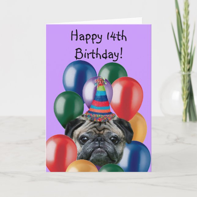 Tarjeta de felicitación del perro de pug de cumple (Anverso)