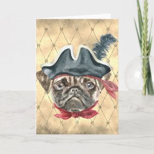 Tarjeta de felicitación del pirata Pug de cara neg
