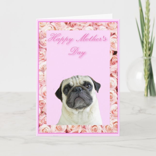 Tarjeta de felicitación del pug del Día de la Madr (Anverso)