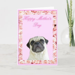 Tarjeta de felicitación del pug del Día de la Madr