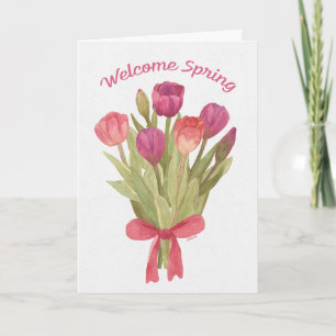 Tarjeta de felicitación del ramo de tulipanes feli