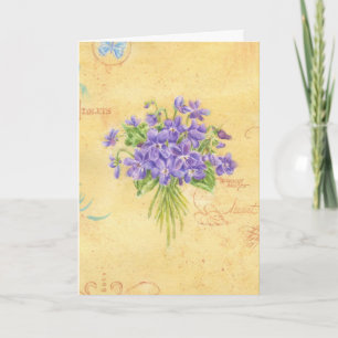 Tarjeta de felicitación del ramo de violetas dulce