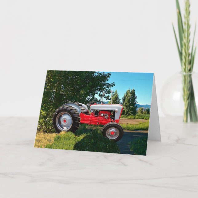 Tarjeta de felicitación del Tractor Blanco y Rojo  (Anverso)