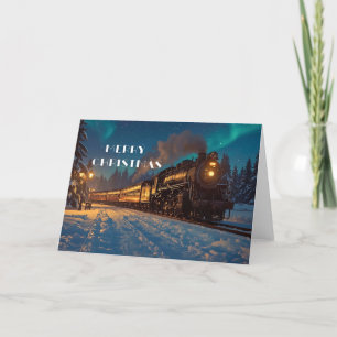 Tarjeta de felicitación del tren de Navidad vintag