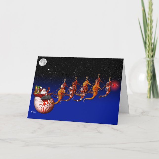 Tarjeta de felicitación del trineo de Papá Noel y (Anverso)