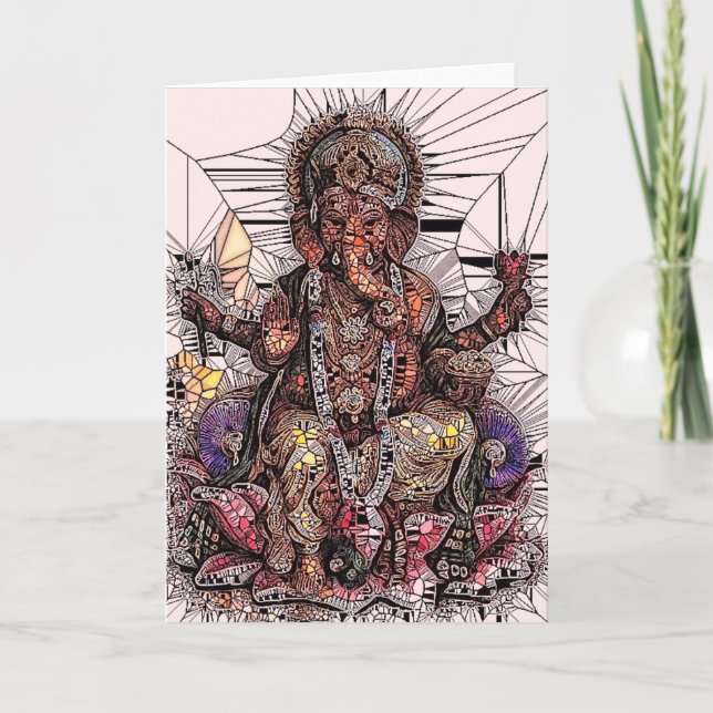Tarjeta de felicitación del vitral de Sri Ganesha (Anverso)