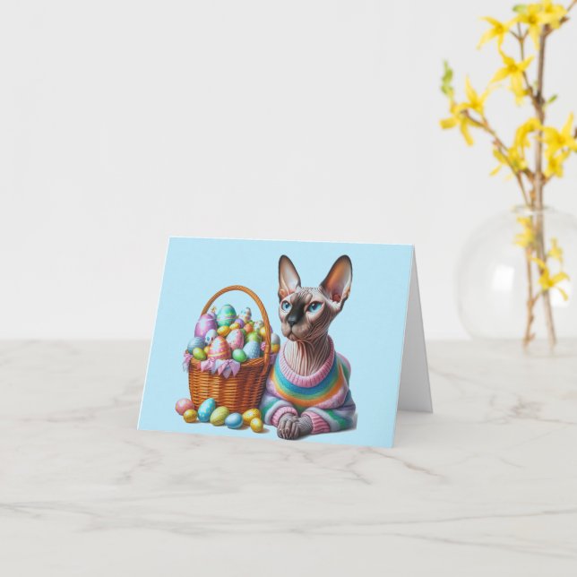Tarjeta de felicitación descargable Sphynx Easter (flor amarilla)