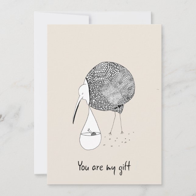 Tarjeta de felicitación dibujada a mano Kiwi Bird  (Anverso)