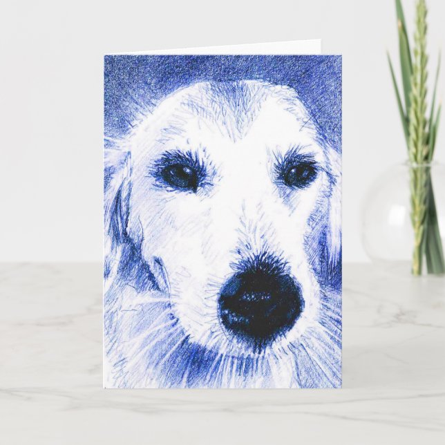 Tarjeta de felicitación: Dibujo azul del perro (Anverso)