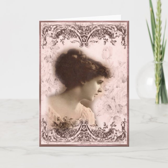 Tarjeta de felicitación, diseño de Chica de época (Anverso)