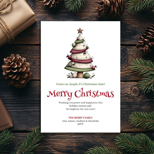 Tarjeta de felicitación divertida de Navidad con á (Cheerful Whimsical Christmas Tree Watercolor Card)