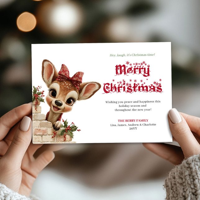 Tarjeta de felicitación divertida de Navidad con r (Cozy Christmas funny reindeer cute greeting card)