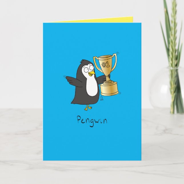 Tarjeta de felicitación divertida de pingüino (Anverso)