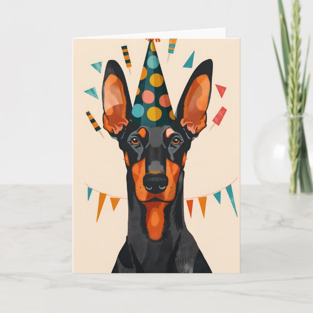 Tarjeta de felicitación Doberman Birthday Party (Anverso)