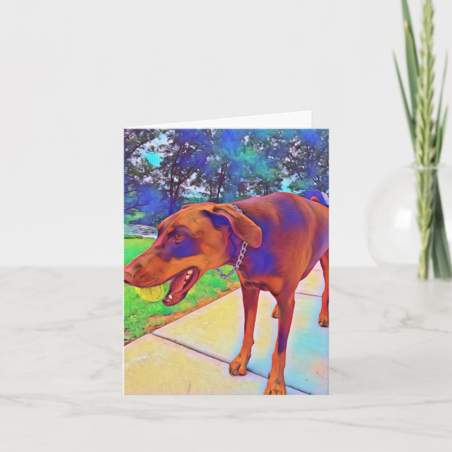 Tarjeta de felicitación Doberman Play Ball Blank (Anverso)