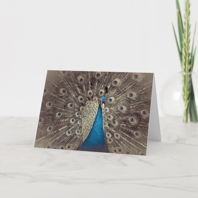 Tarjeta de Felicitación Doblada Antique Blue Pavo  (Anverso)
