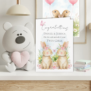 Tarjeta de felicitación doblada Bunny Twin Congrat