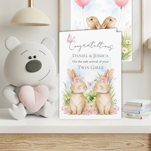 Tarjeta de felicitación doblada Bunny Twin Congrat (Subido por el creador)