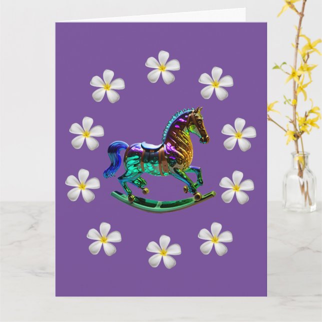 Tarjeta de Felicitación Doblada Caballo de Juguete (flor amarilla)