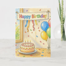 Tarjeta de felicitación doblada con acuarela y láp