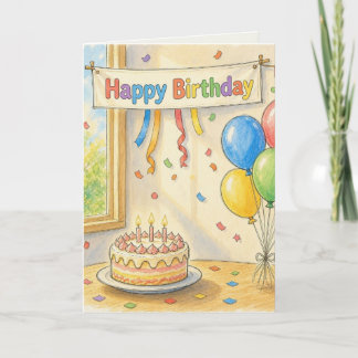Tarjeta de felicitación doblada con acuarela y láp