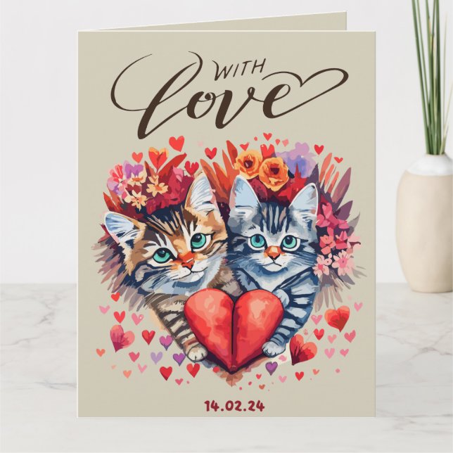 Tarjeta de felicitación doblada con amor para gato (Anverso)