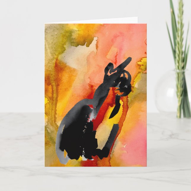 Tarjeta de felicitación doblada con dibujo de gato (Anverso)
