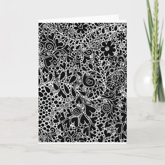 Tarjeta de felicitación doblada con flores y coraz (Anverso)