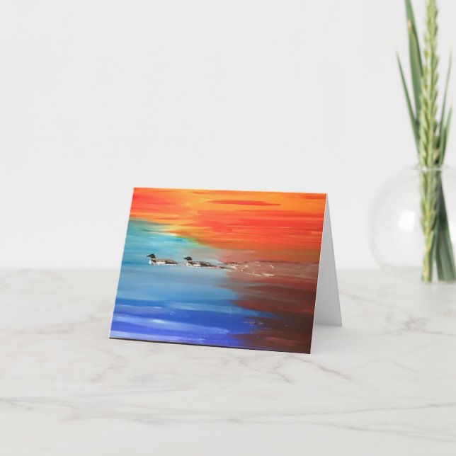 Tarjeta de felicitación doblada con foto de Loons (Anverso)