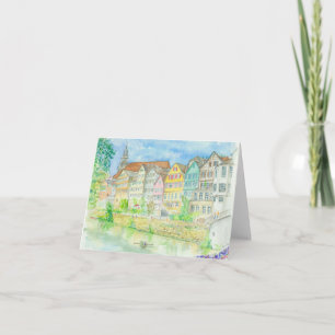 Tarjeta de felicitación doblada con obras de arte