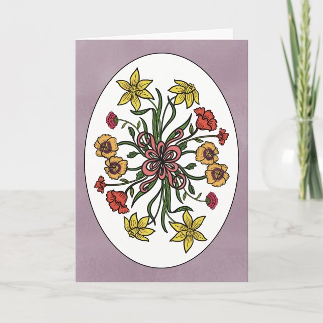 Tarjeta de felicitación doblada con ramo de pensam (Anverso)