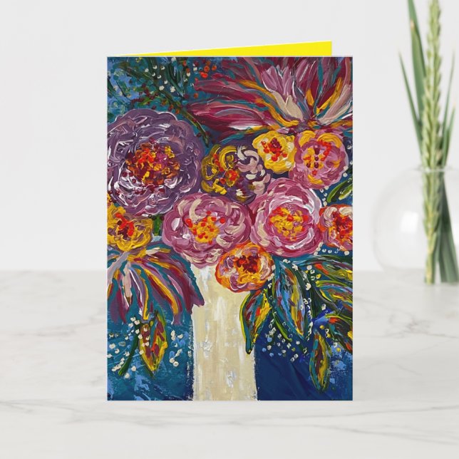 Tarjeta de felicitación doblada con ramo floral (Anverso)