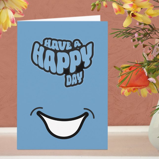Tarjeta de felicitación doblada con texto de feliz (Greeting Card - Blue)