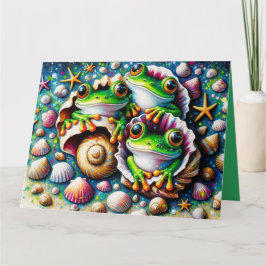 Tarjeta de felicitación doblada con tres ranas