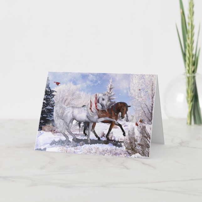 Tarjeta de felicitación doblada de caballos navida (Anverso)