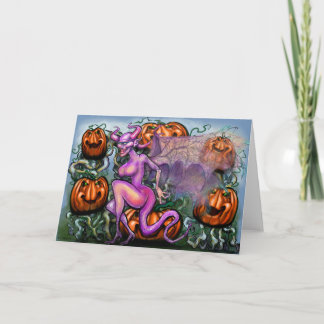 Tarjeta de felicitación doblada de calabazas demon