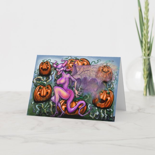 Tarjeta de felicitación doblada de calabazas demon (Anverso)