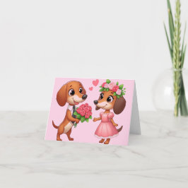 Tarjeta de felicitación doblada de Dachshund rosa
