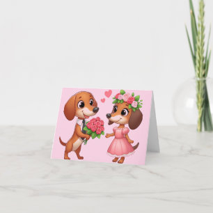 Tarjeta de felicitación doblada de Dachshund rosa