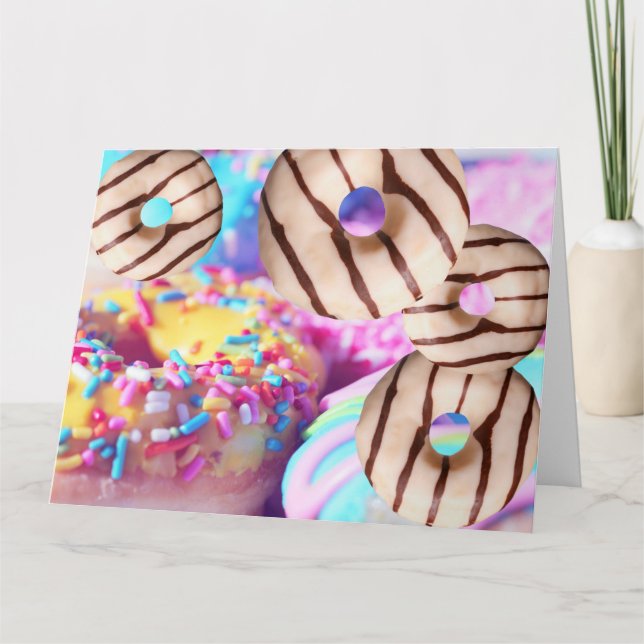 Tarjeta de Felicitación Doblada de Donut Colorida (Anverso)