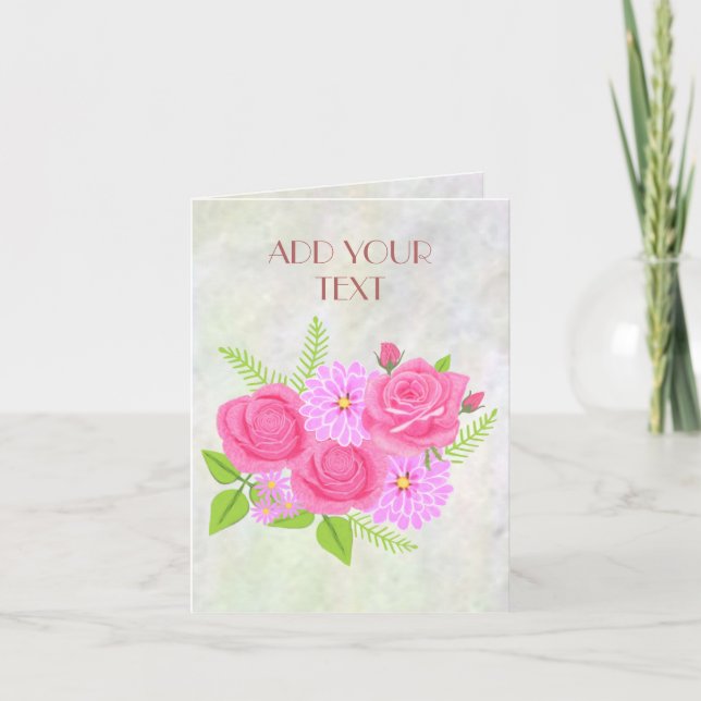 Tarjeta de felicitación doblada de flores de rosas (Anverso)