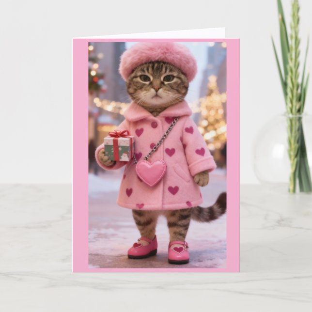 Tarjeta de felicitación doblada de gato atigrado (Anverso)
