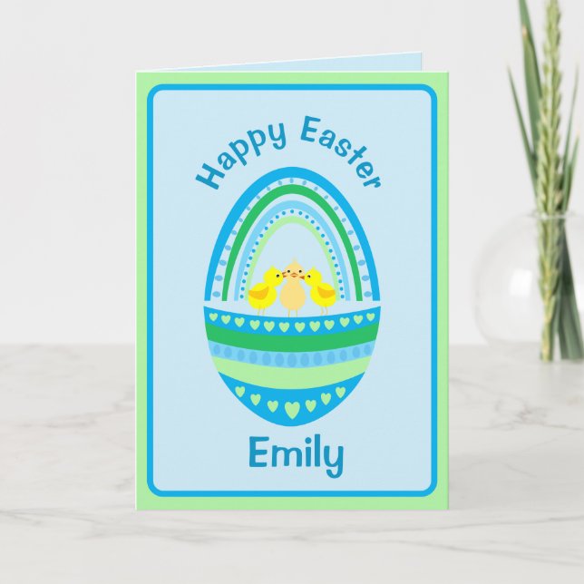 Tarjeta de felicitación doblada de huevo de Pascua (Anverso)