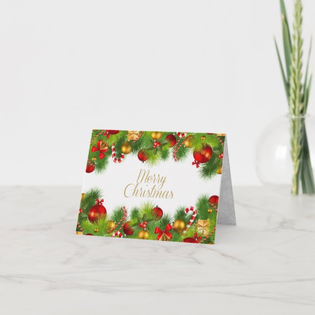 Tarjeta de felicitación doblada de Navidad con veg (Anverso)