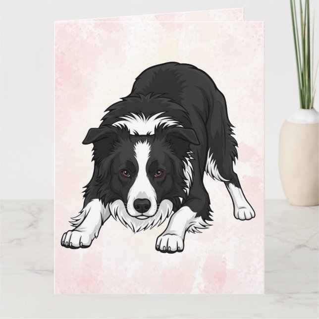 Tarjeta de felicitación doblada de perro Border Co (Anverso)