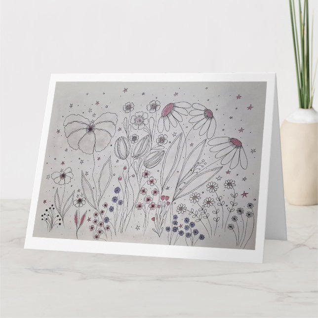 Tarjeta de Felicitación Doblada de Prado de Flores (Anverso)