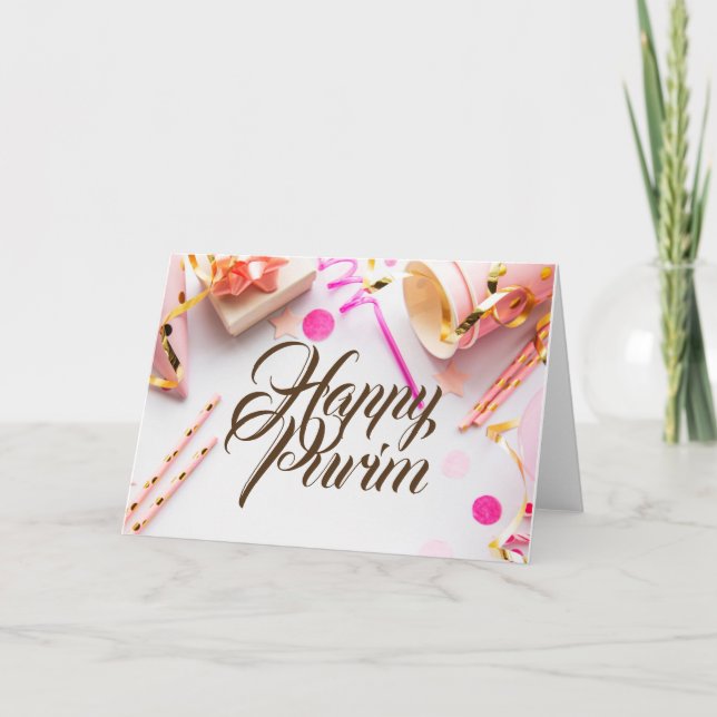Tarjeta de felicitación doblada de Purim feliz Fie (Anverso)