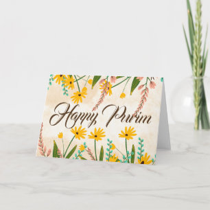 Tarjeta de felicitación doblada de Purim floral am