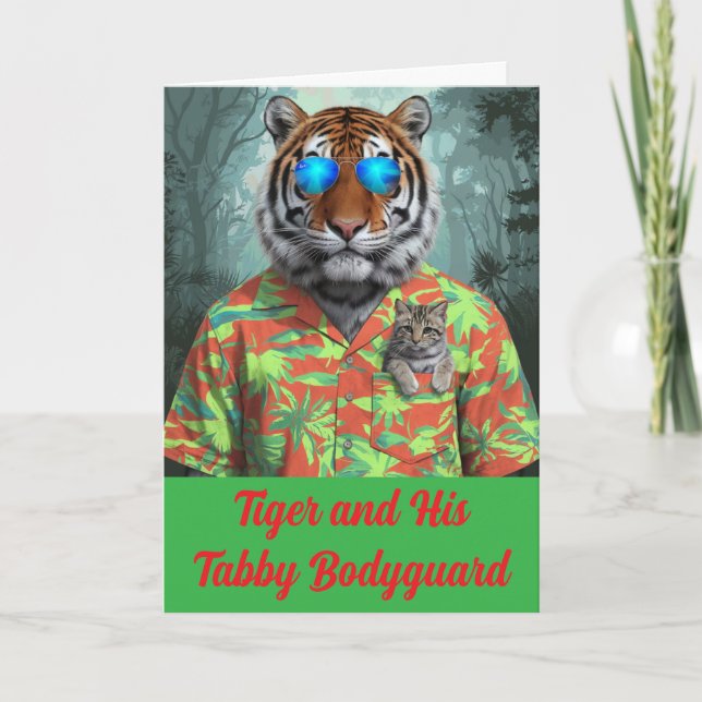 Tarjeta de felicitación doblada de Tabby lindo y T (Anverso)