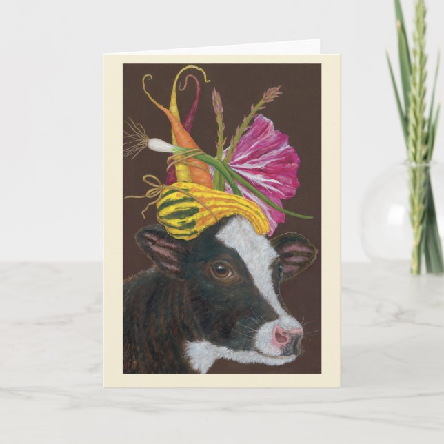 Tarjeta de felicitación doblada de ternero Holstei (Anverso)